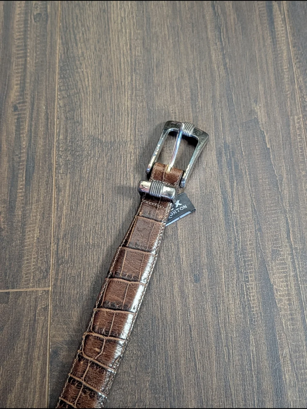 Onyx by Brighton Brown Alligator Leather Belt with Silver Buckle, Keeper And Tip